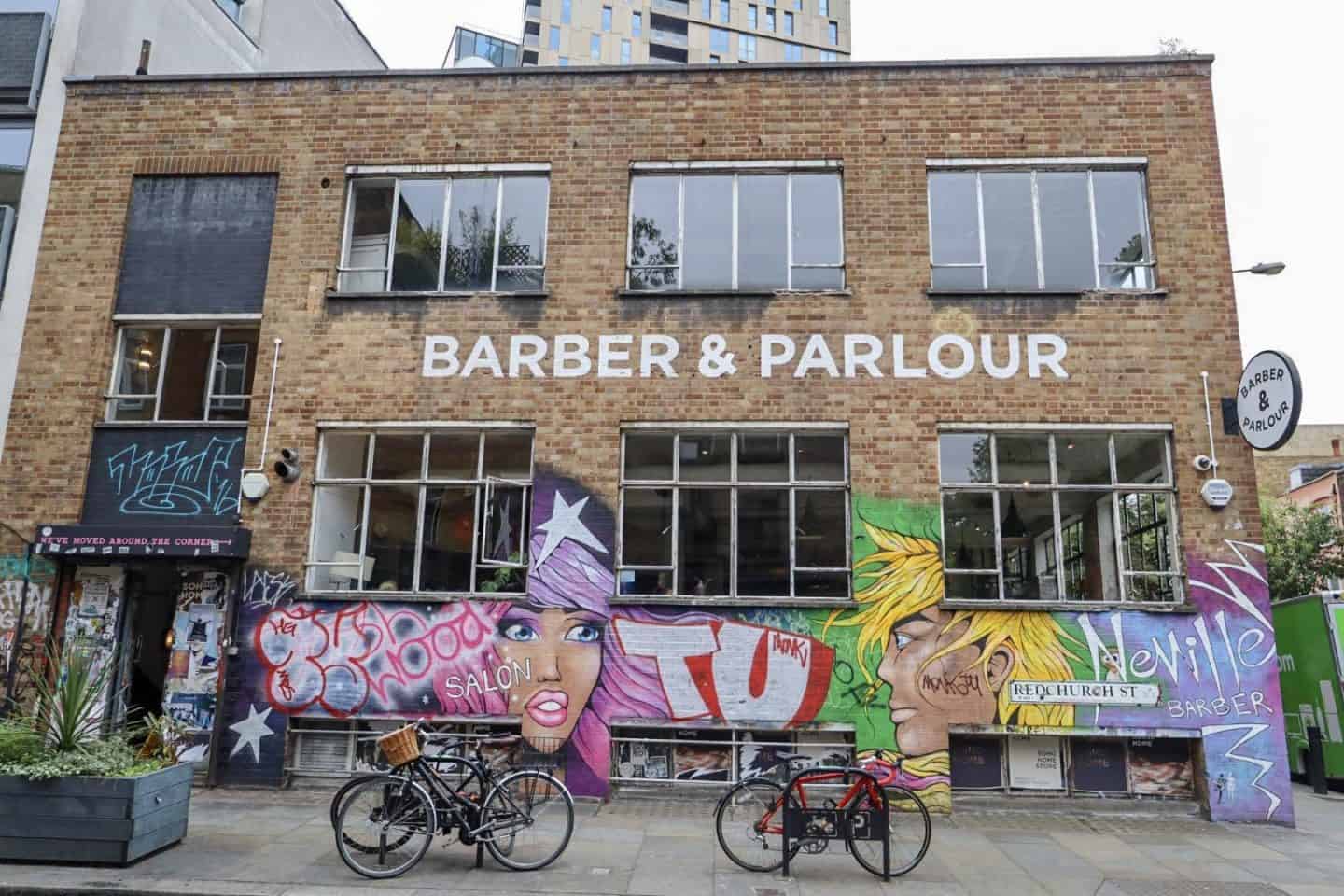 shoreditch self guided walk Barber and Parlour Cafe - places to go in Shoreditch, Redchurch Street Barber and Parlour Cafe and Grafitti