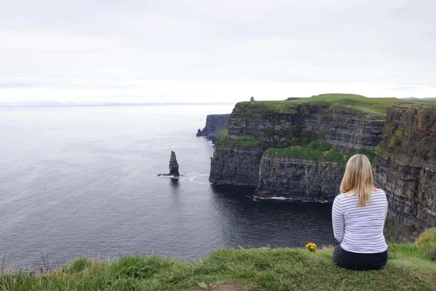 Girl on edge of Cliffs of Moher Ireland - girl on edge of cliffs of moher ireland