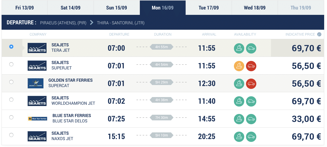 Ferry prices from Athens to Santorini on Go Ferry - Santorini on a budget, Ferry prices from Athens to Santorini on Lets Ferry