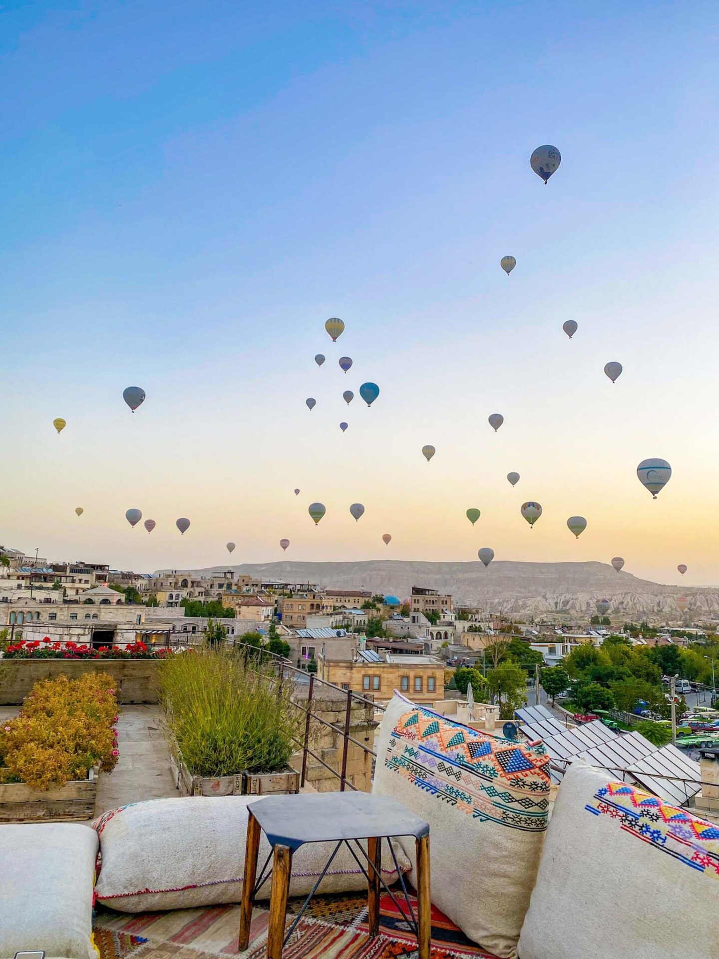 sunrise from hotel roof terrace, Cappadocia Itinerary - sunrise from hotel roof terrace, Cappadocia Itinerary