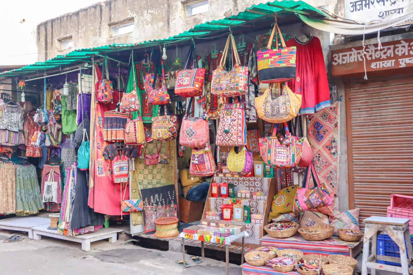 Shopping in Pushkar - bags stall | things to do in Pushkar