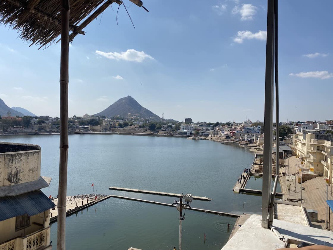 Coffee Temple Cafe, U-Turn Hotel Pushkar - Lake view from Coffee Temple Cafe, U-Turn Hotel Pushkar