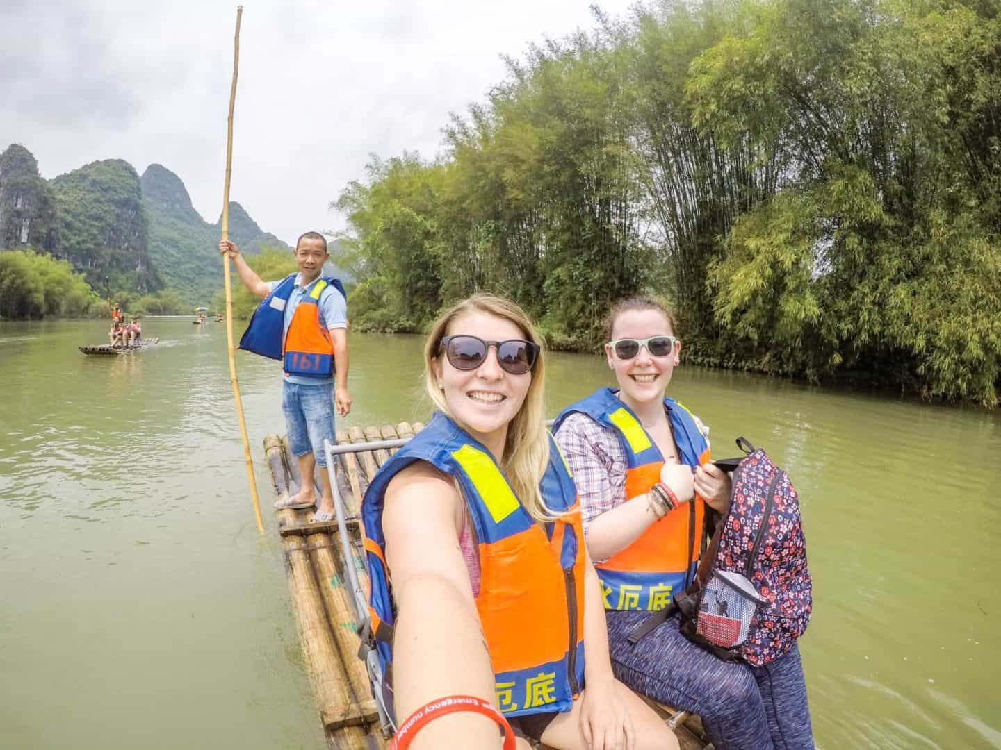 yangshuo river bamboo rafting - the dragon trip backpacking china tour yangshuo river bamboo rafting