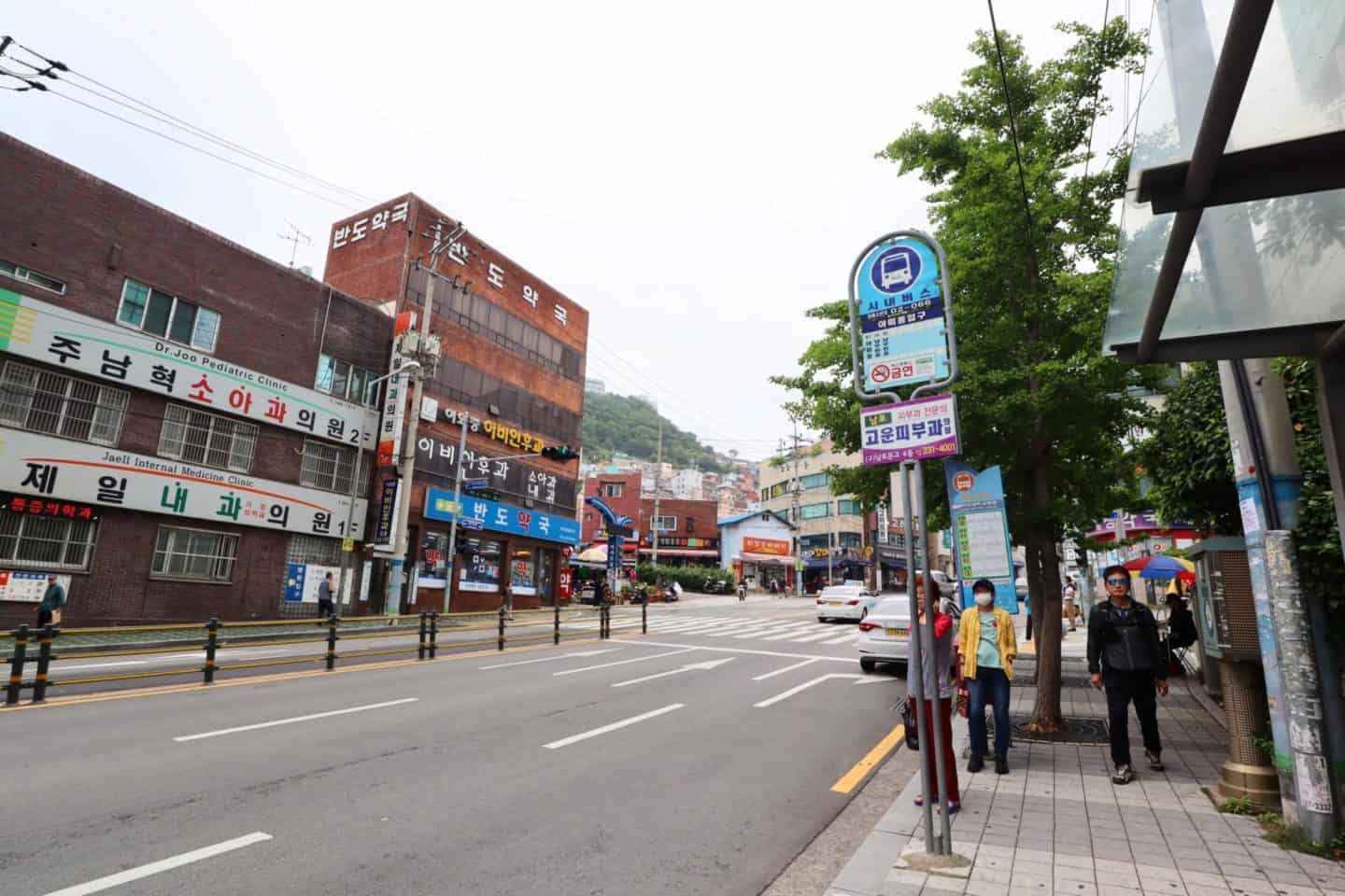 bus stop for Gamcheon Culture Village in Busan - bus stop for Gamcheon Culture Village