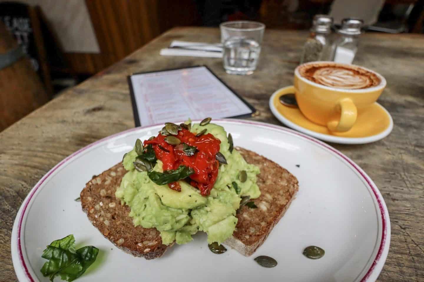 shoreditch self guided walk The Breakfast Club Hoxton inside Avocado on Rye Bread - London Brunch Spots, The Breakfast Club Hoxton inside Avocado on Rye Bread