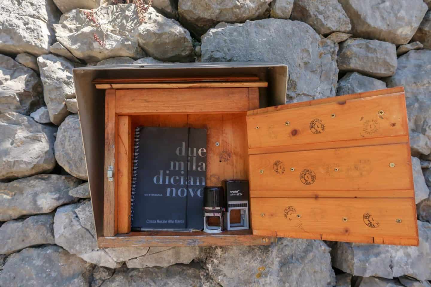 San Vili Pathway Trek Trentino Italy - San Vili Pathway Trek Stamp and Book box