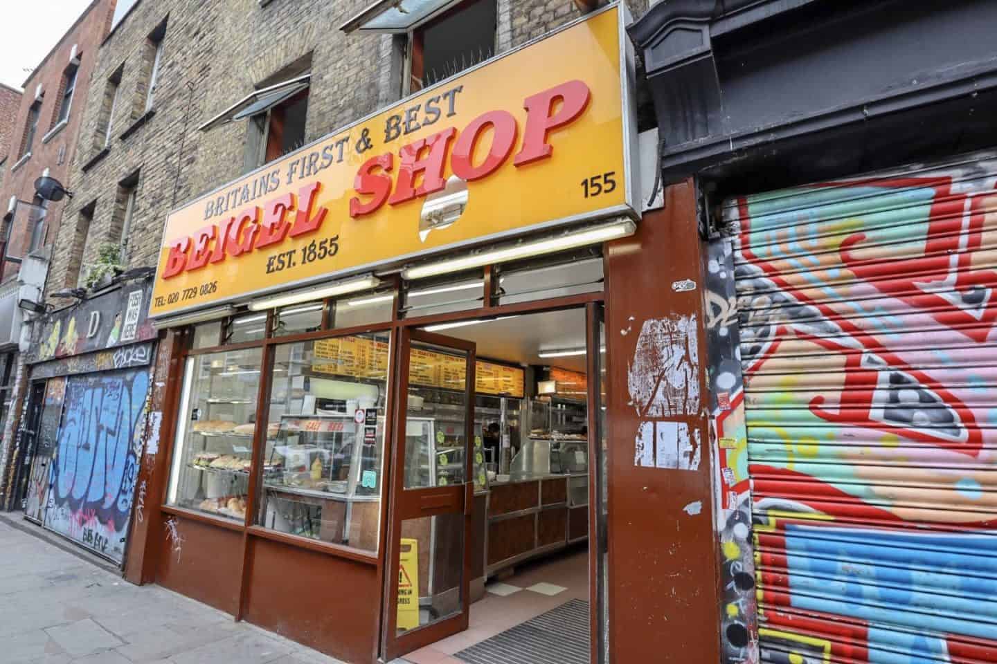 -shoreditch self guided walk Yellow Bagel Shop Brick Lane - places to go in Shoreditch, Brick Lane Yellow Beigel Shop
