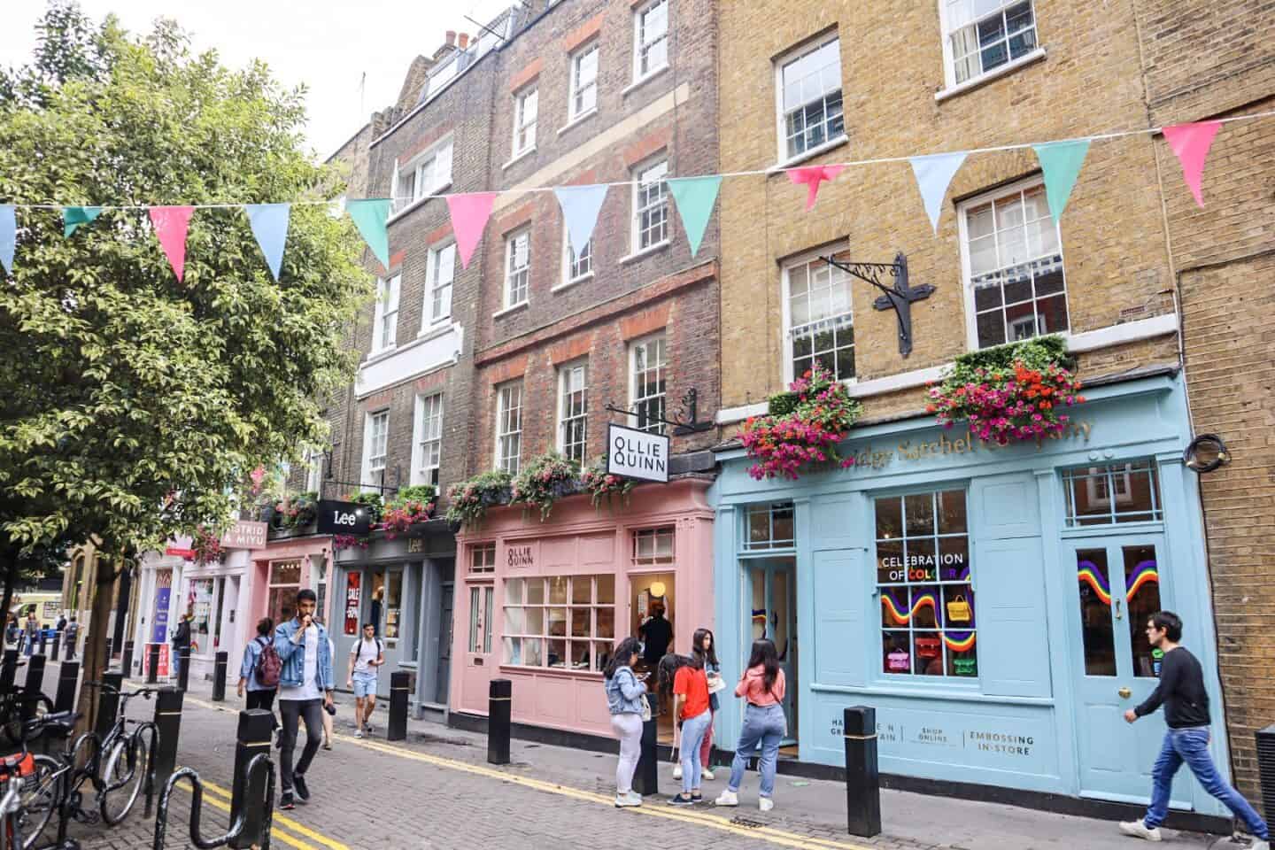 Covent Garden Shops - Covent Garden colourful shops and Bunting | covent garden london guide