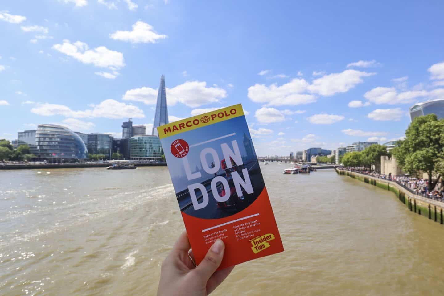 London Marco Polo Guide Book - London Marco Polo Guide Book Front with River Thames and Shard Behind