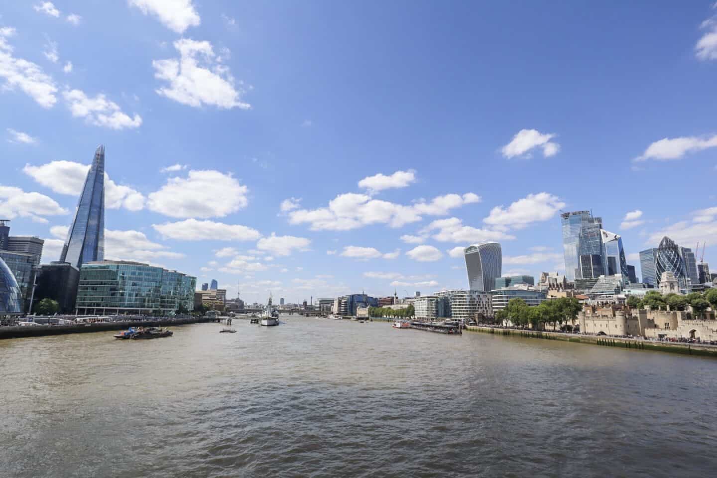 River Thames View from Tower Bridge - View of River Thames, Shard and City from Tower Bridge | London River Thames Walk