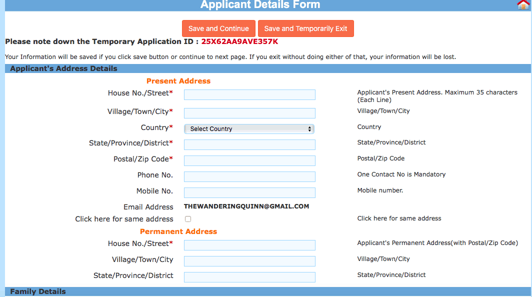 Indian eVisa Website - tourist visa for India, Indian visa online application screen