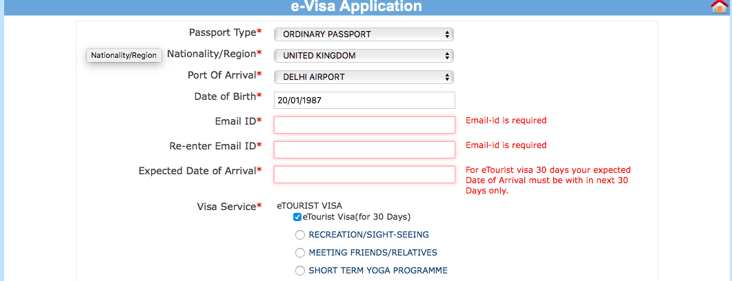 applying for india tourist visa - tourist visa for India application