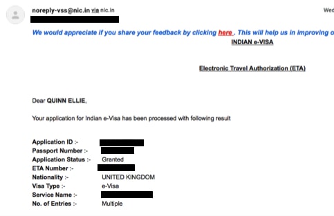 Indian Visa Email Confirmation - tourist visa for india, Indian visa confirmation email