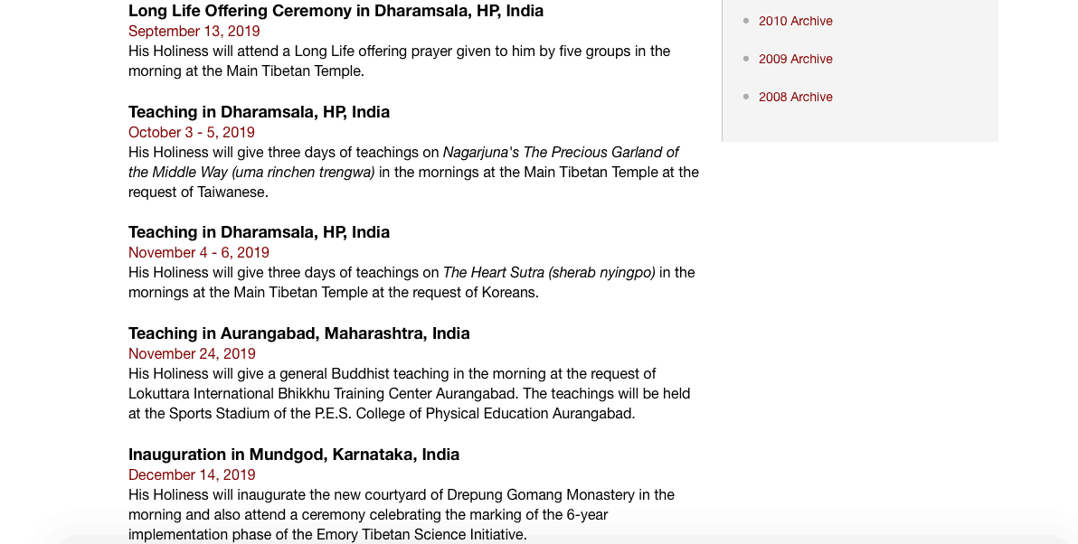 Screen Shot 2019-09-13 at 16.48.28 - how to meet the dalai lama in Dharamshala, The Dalai Lama's Teaching schedule