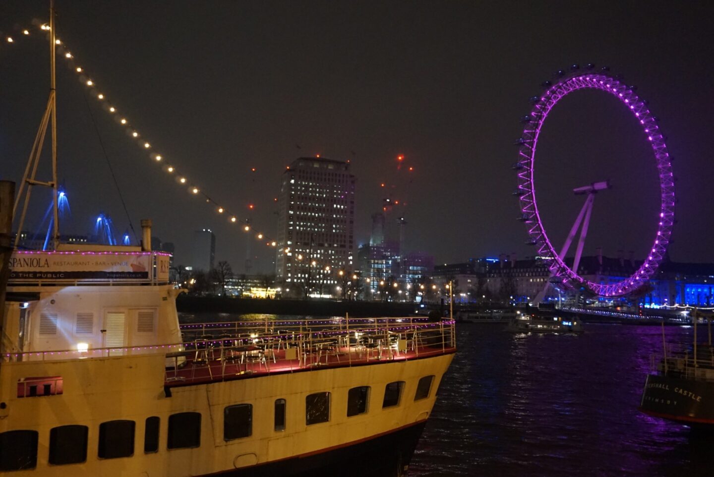 London Eye at night - London in Winter, london eye lit up in dark sky