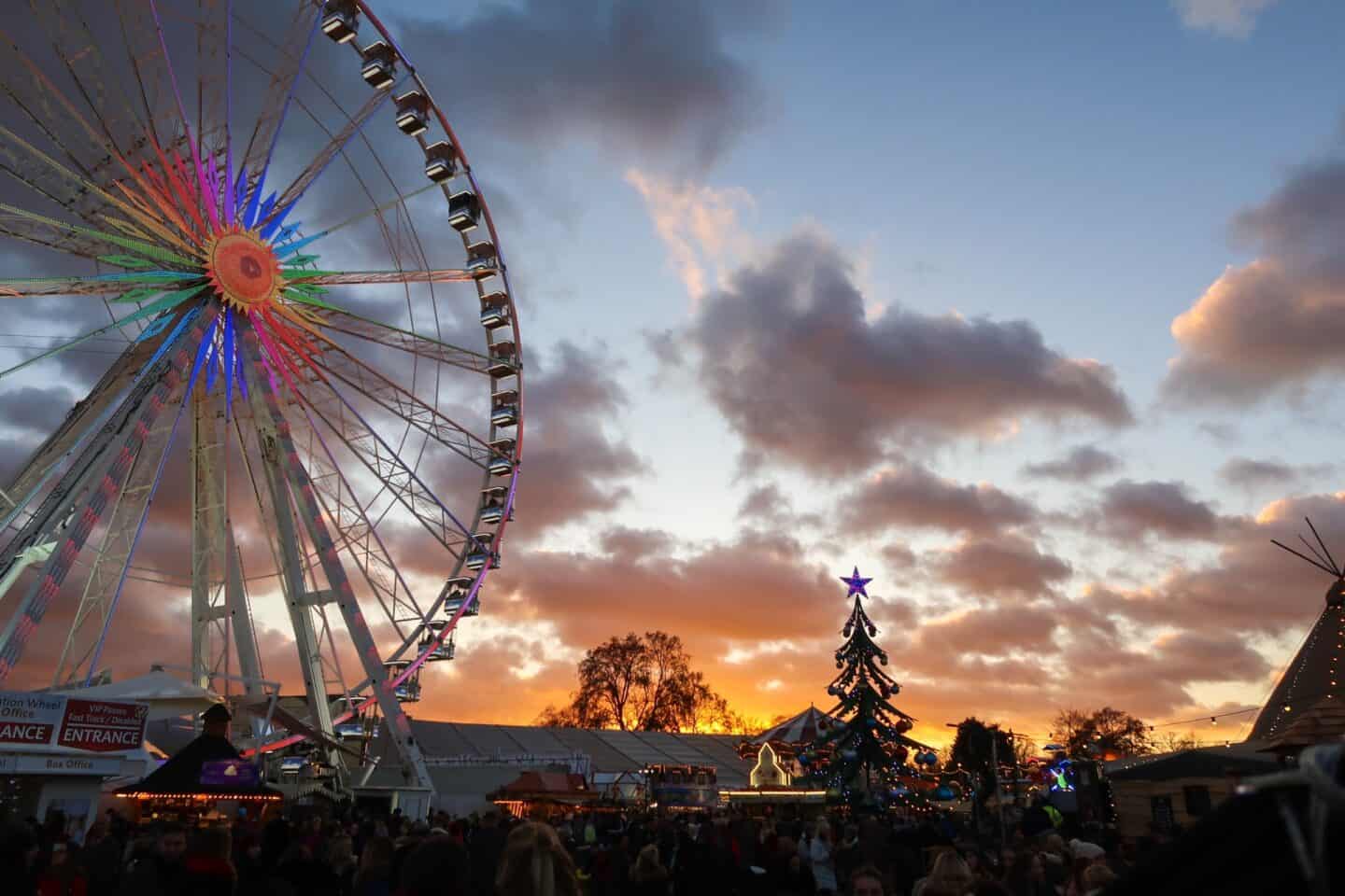 Winter Wonderland Sunset Hyde Park - London in Winter, winter wonderland sunset and wheel in hype park