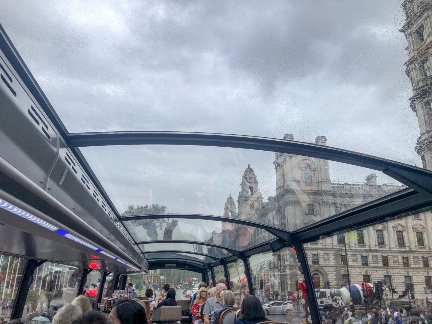Afternoon Tea on Bus London - London in Winter, Afternoon tea on double decker bus with clouds