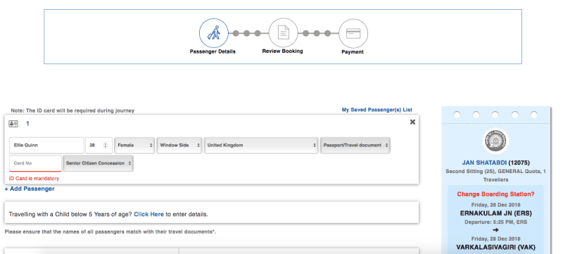 Booking trains in India 5 - IRCTC train booking page for booking train tickets in india