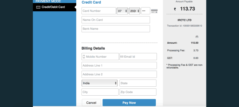 Booking trains in India 8 - IRCTC payment page for booking railway ticket