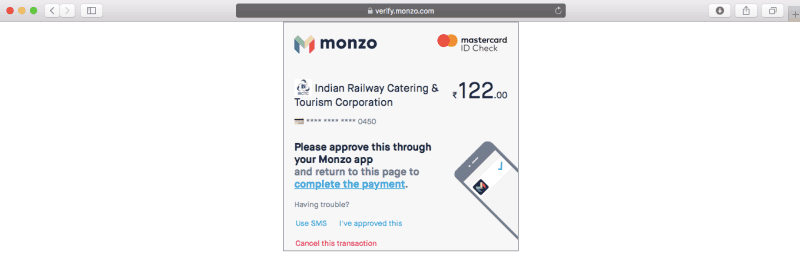 Booking trains in India 9 - IRCTC payment page authorisation