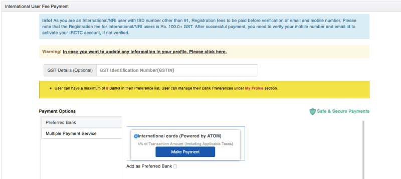 How to register on IRCTC 5 - IRCTC registration payment page
