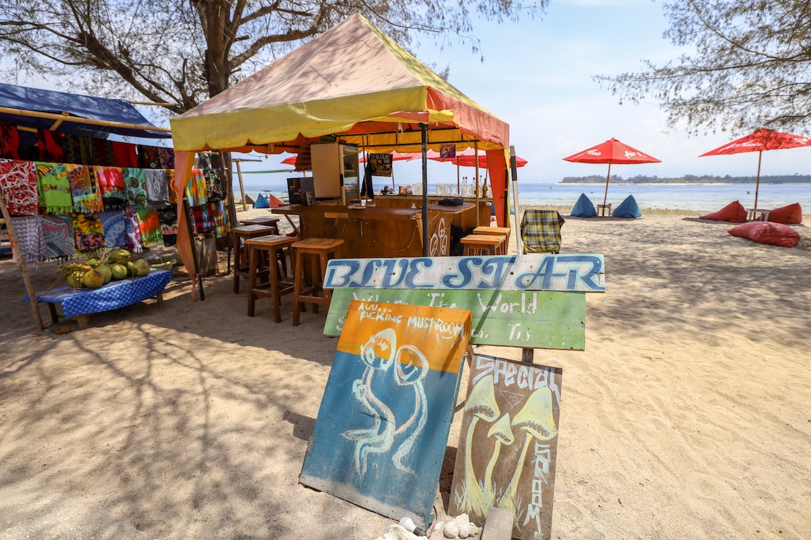Gili T Magic Mushrooms - things to do in Gili Trawangan, Magic Mushrooms sign on beach road