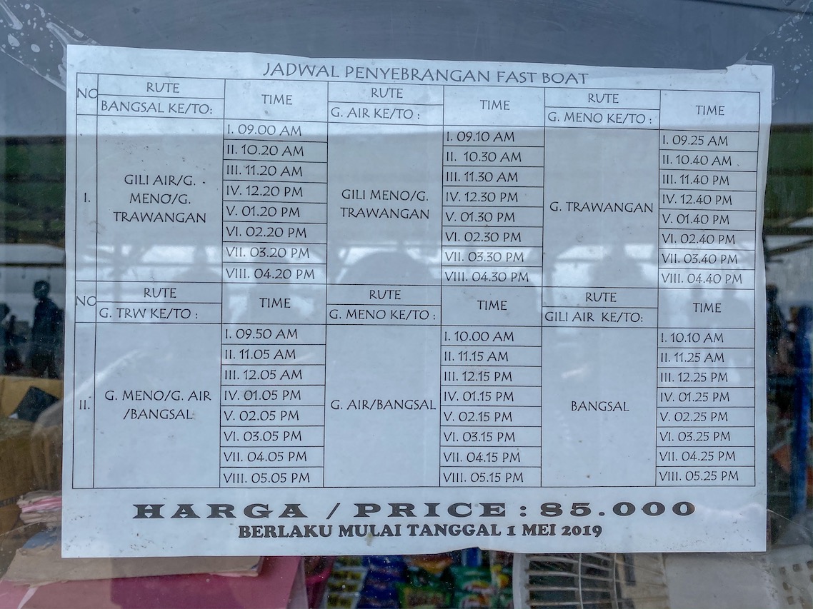 Gili islands fast boat schedule from Gili T - Gili islands fast boat schedule from Gili T
