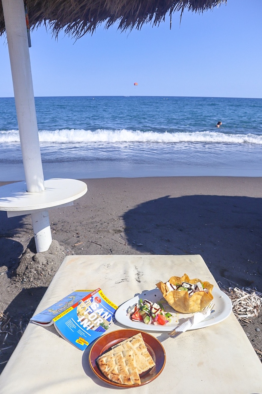 Santorini on a budget - Santorini on a budget, Greek Salad on Beach in Santorini