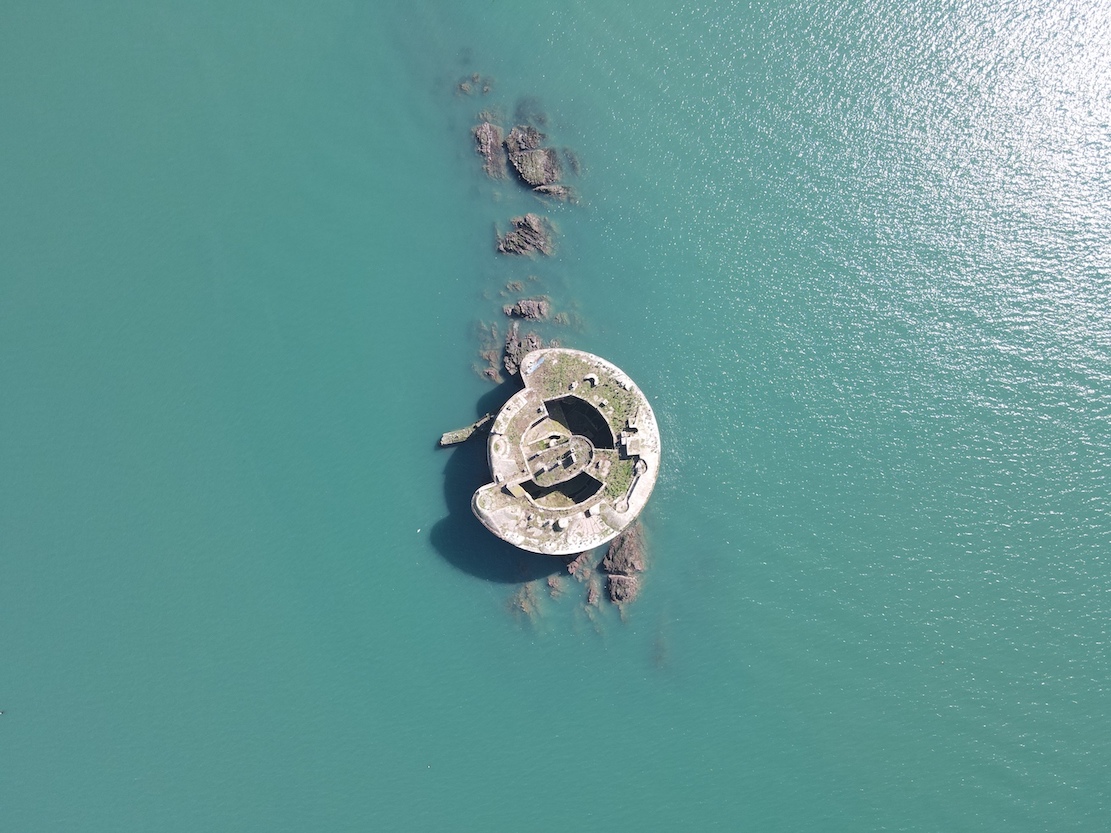 drone image of Stack Rock Fort - drone image of Stack Rock Fort