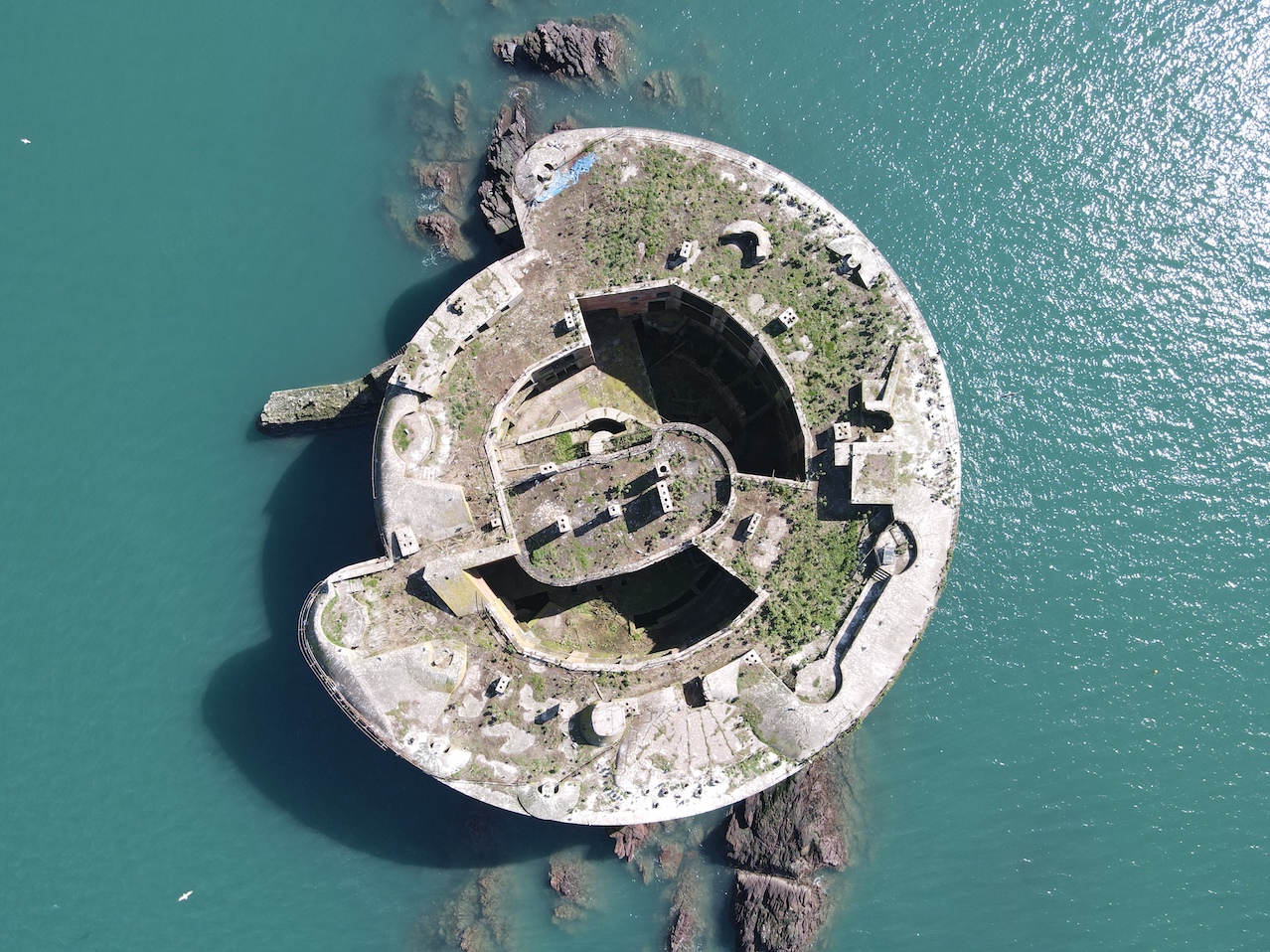 Stack Rock Fort - birds eye drone shot of Stack Rock Fort