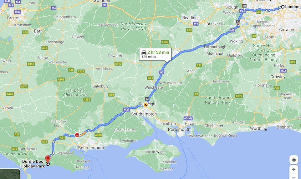 London to Durdle Door Map - London to Durdle Door Map
