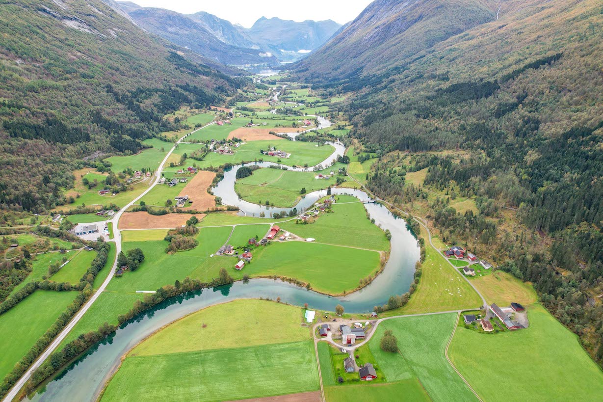 Bergen to Alesund, Stryn River Drone shot - Bergen to Alesund, Stryn River Drone shot