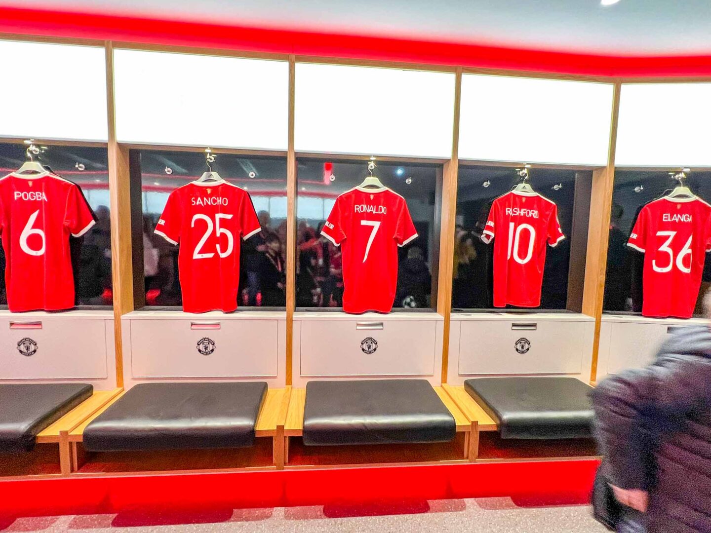 Manchester United Stadium Tour, players shirts in changing room - Manchester United Stadium Tour, players shirts in changing room