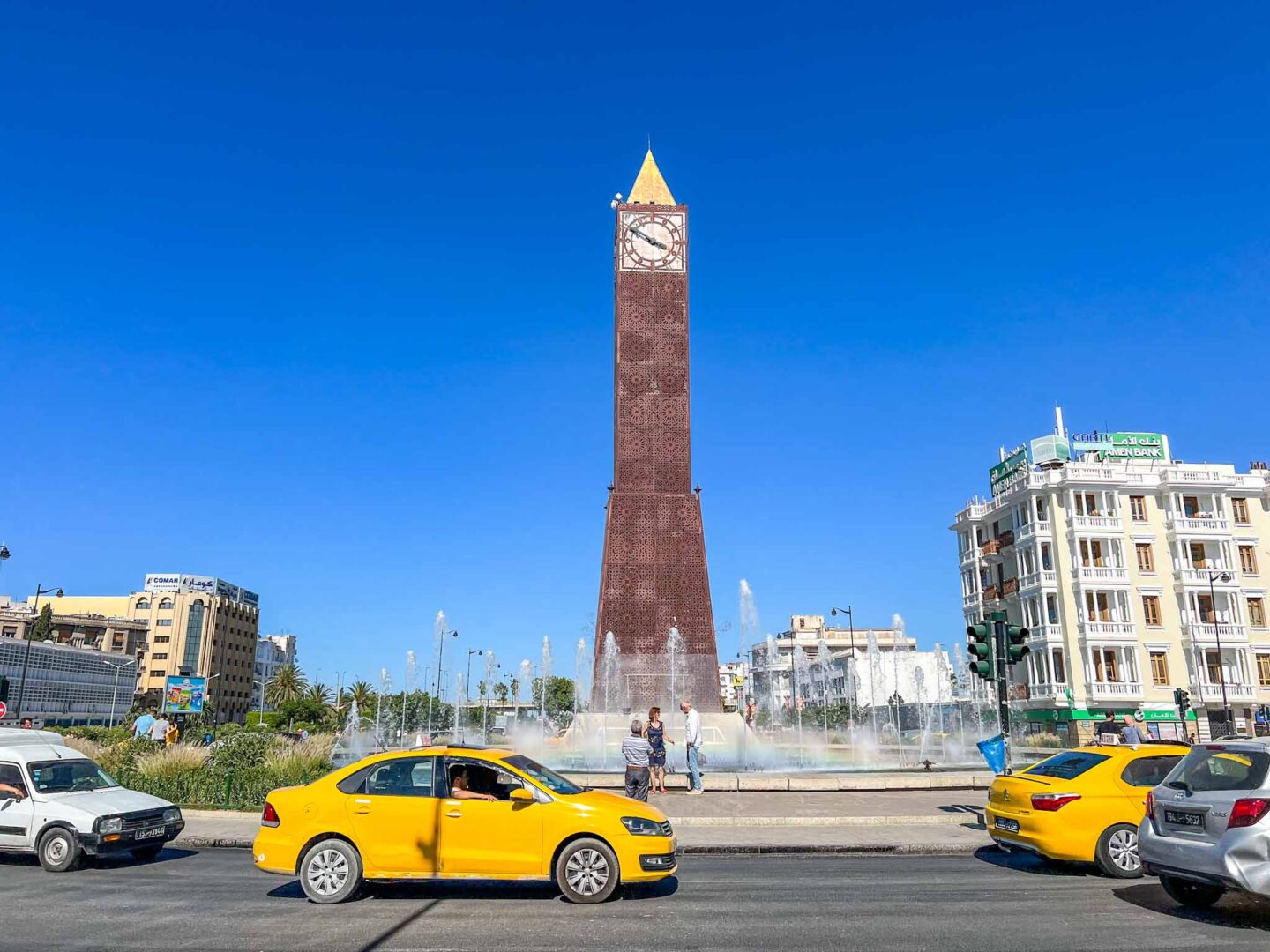Tunisia itinerary, 3 days in Tunisia, taxi at Tunis clocktower - Tunisia itinerary, 3 days in Tunisia, taxi at Tunis clocktower