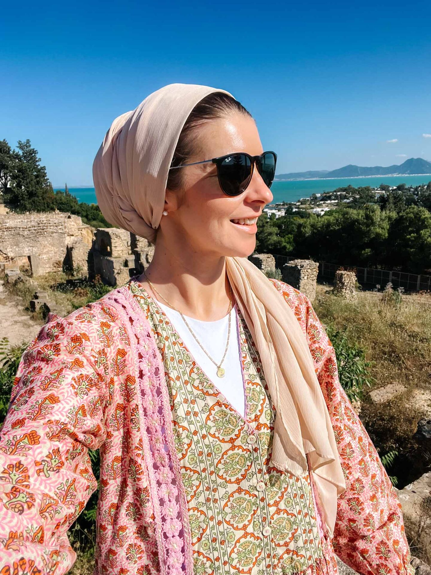 Tunisia itinerary, 3 days in Tunisia, Ellie at Tunis Carthage Roman Theatre inside - Tunisia itinerary, 3 days in Tunisia, Ellie at Tunis Carthage Roman Theatre inside