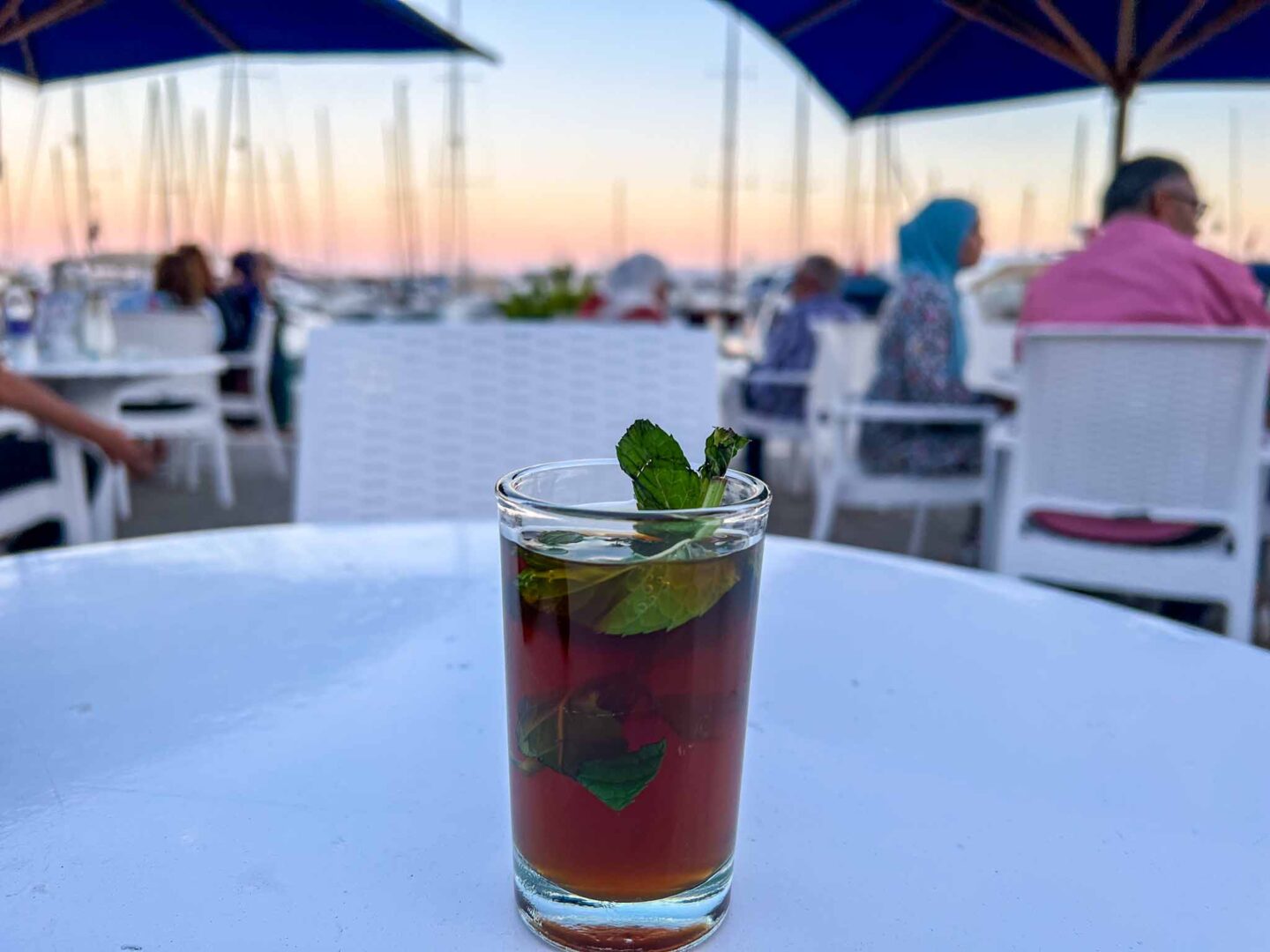 Tunisia itinerary, 3 days in Tunisia, mint tea at Sidi Bou Said Harbour Cafe - Tunisia itinerary, 3 days in Tunisia, mint tea at Sidi Bou Said Harbour Cafe