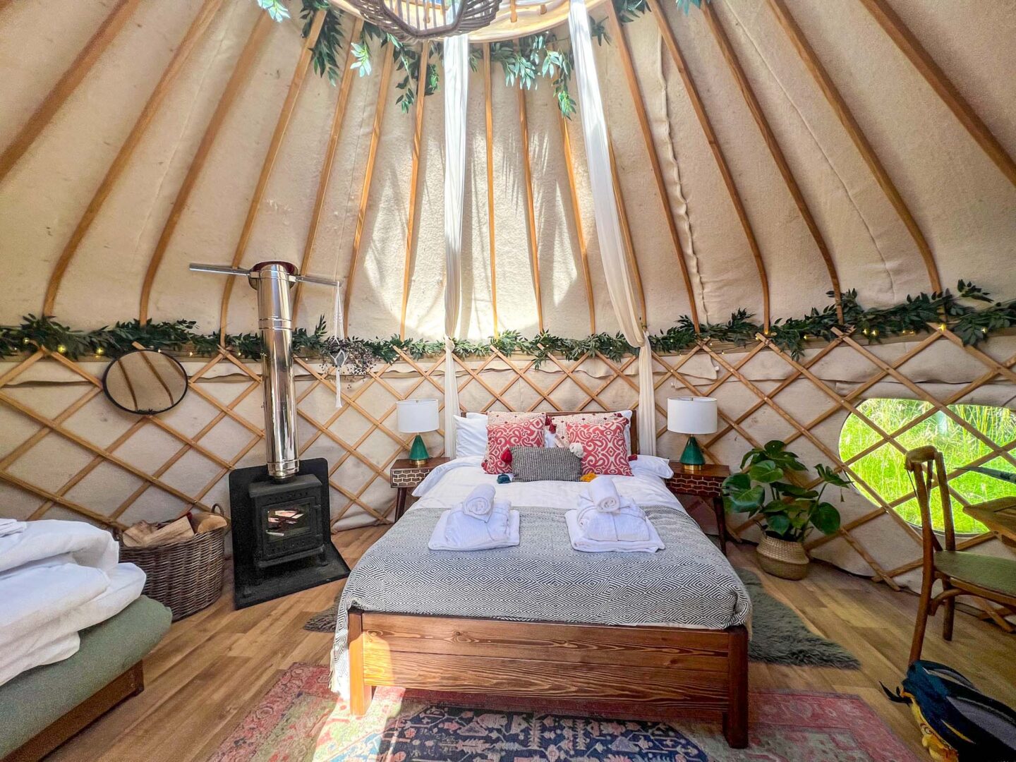 Glamping in Yorkshire, double bed inside Yurt at Yurtshire - Glamping in Yorkshire, double bed inside Yurt at Yurtshire