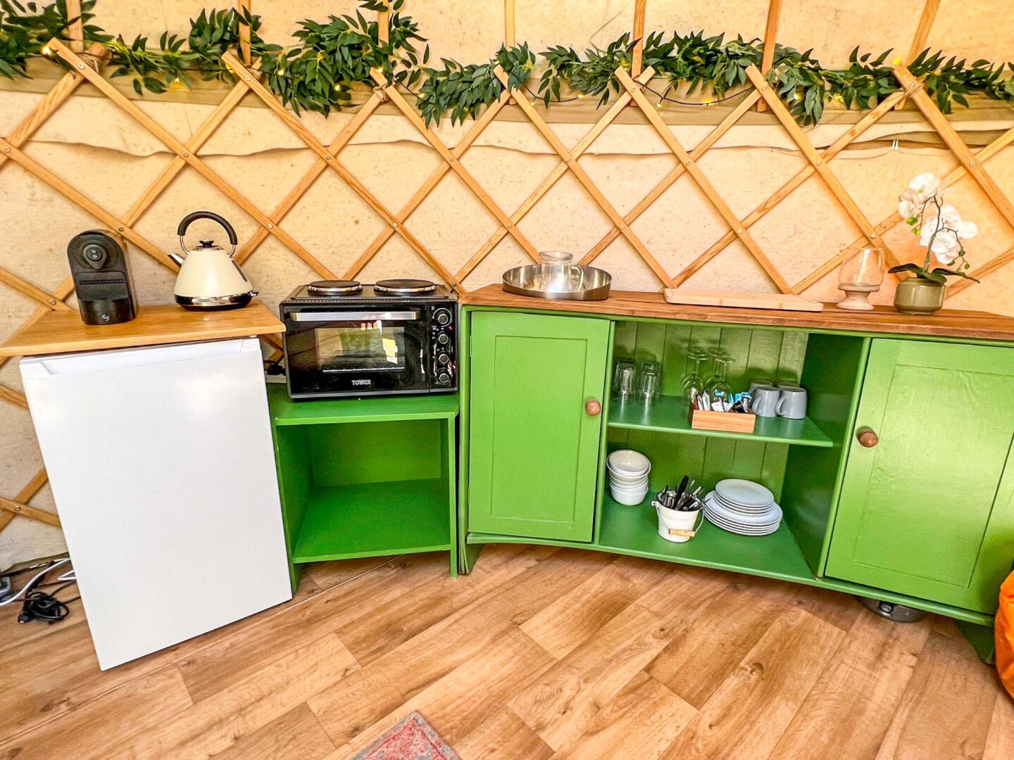 Glamping in Yorkshire, kitchen inside Yurt at Yurtshire - Glamping in Yorkshire, kitchen inside Yurt at Yurtshire