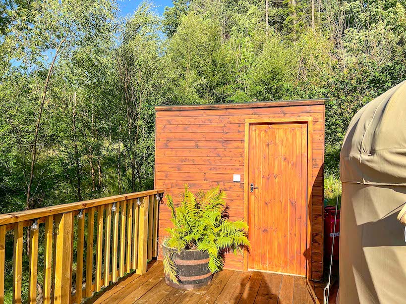 Glamping in Yorkshire, bathroom from the outside at Yurtshire - Glamping in Yorkshire, bathroom from the outside at Yurtshire