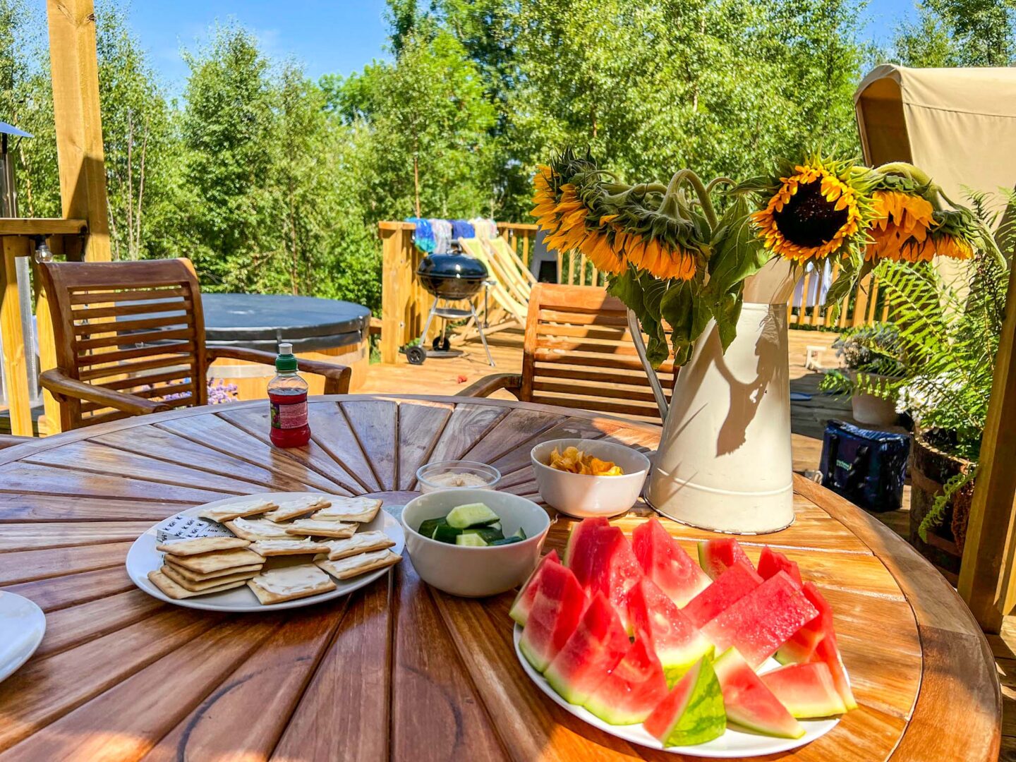 Glamping in Yorkshire, lunch outside at Yurtshire - Glamping in Yorkshire, lunch outside at Yurtshire