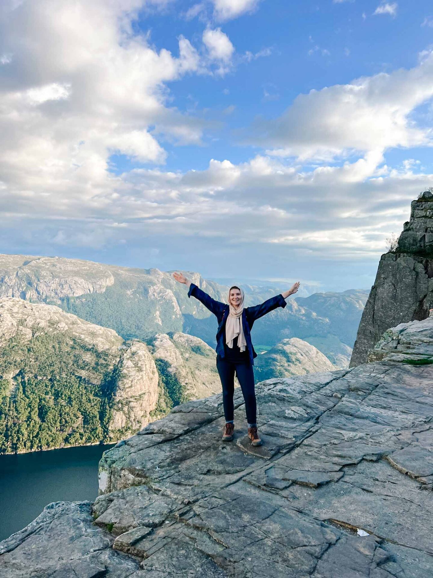 Pulpit Rock hike, Ellie Quinn on Pulpit Rock hands up - Pulpit Rock hike, Ellie Quinn on Pulpit Rock hands up