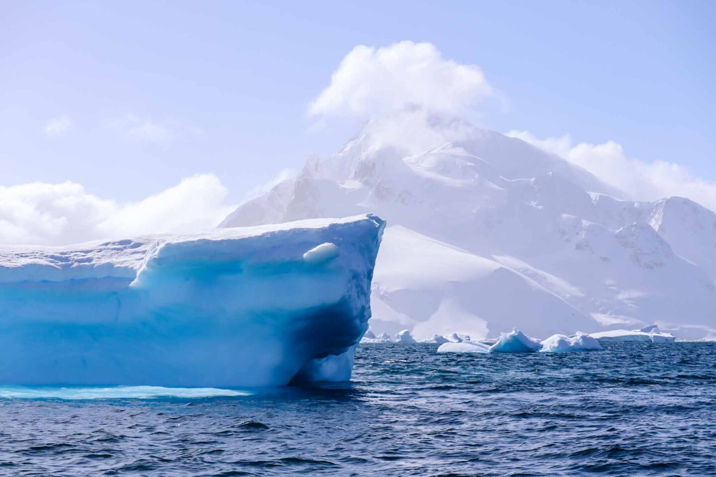 Antarctica in November, Best time to visit Antarctica, ice bergs on sea and blue sky - Antarctica in November, Best time to visit Antarctica, ice bergs on sea and blue sky