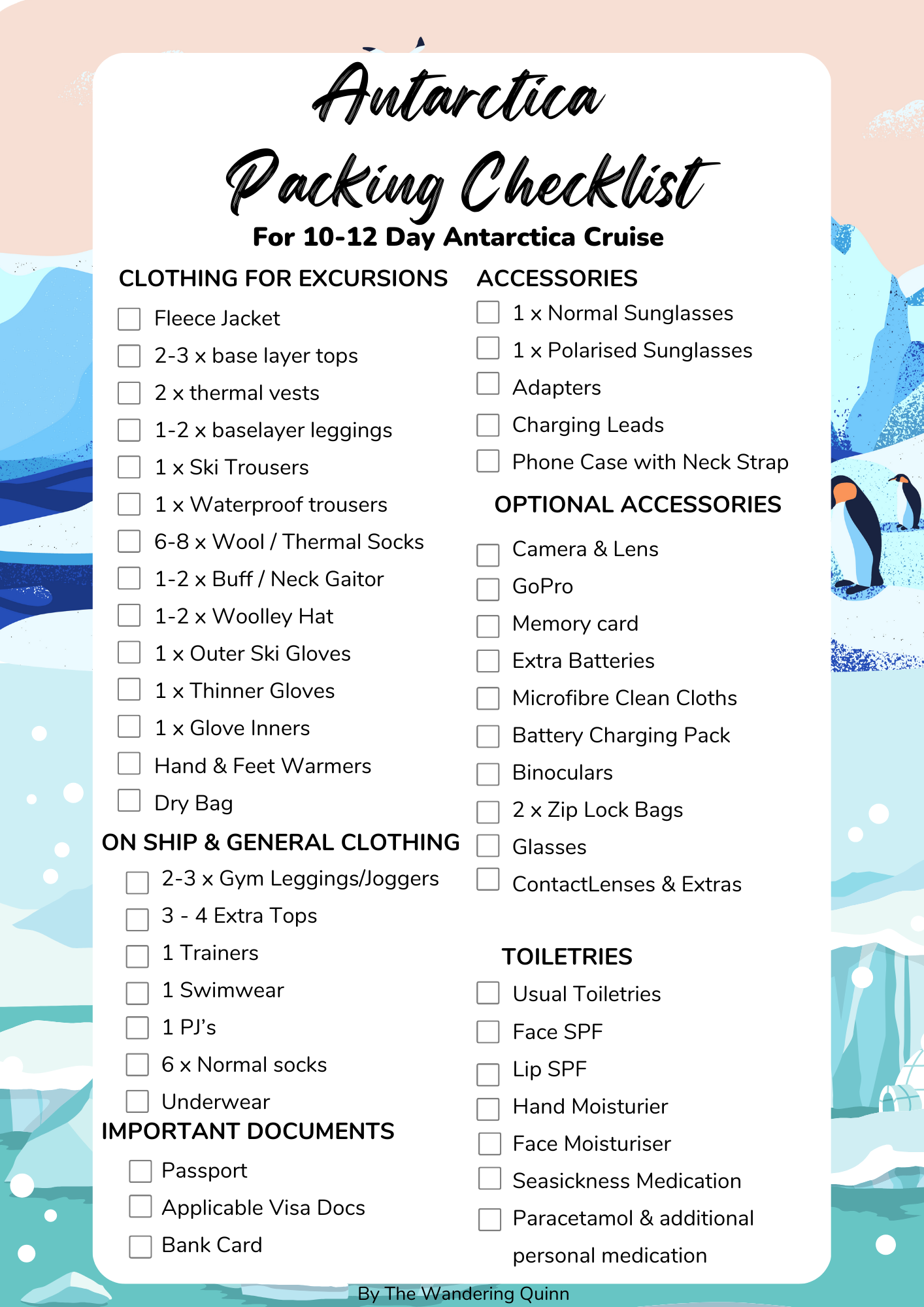 Antarctica Packing List by The Wandering Quinn - Antarctica Packing List by The Wandering Quinn