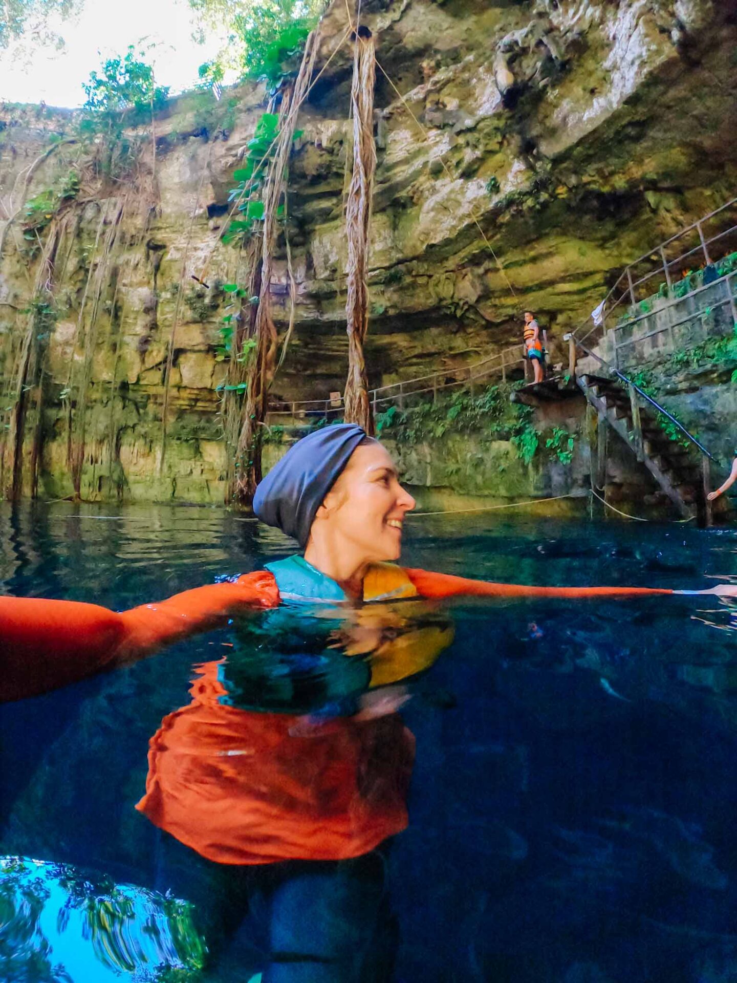 Ellie swimming in Oxman Cenote, Yucatan Road Trip, 1 week Mexico itinerary, - Ellie swimming in Oxman Cenote, Yucatan Road Trip, 1 week Mexico itinerary,