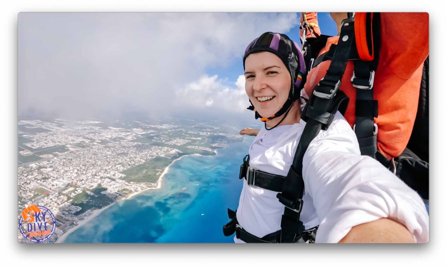 Ellie doing a skydive in Mexico, Yucatan Road Trip, 1 week Mexico itinerary, - Ellie doing a skydive in Mexico, Yucatan Road Trip, 1 week Mexico itinerary,