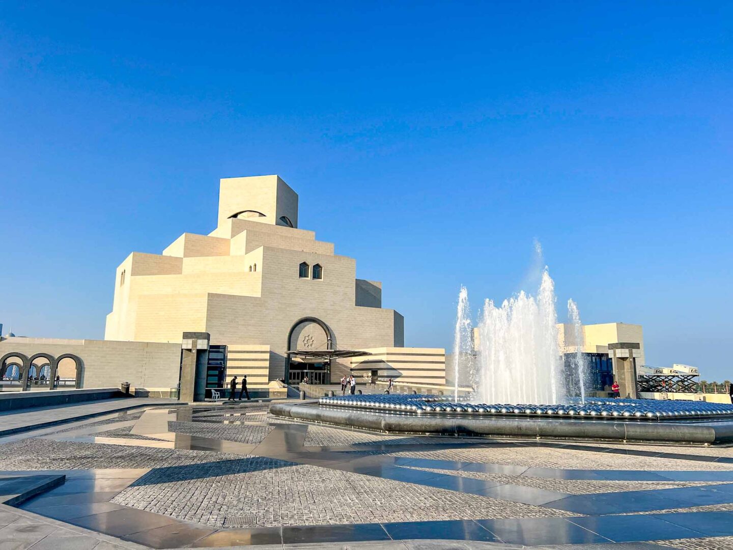 outside the museum of islamic art with fountain, Qatar Stopover, one day in Doha, - outside the museum of islamic art with fountain, Qatar Stopover, one day in Doha,