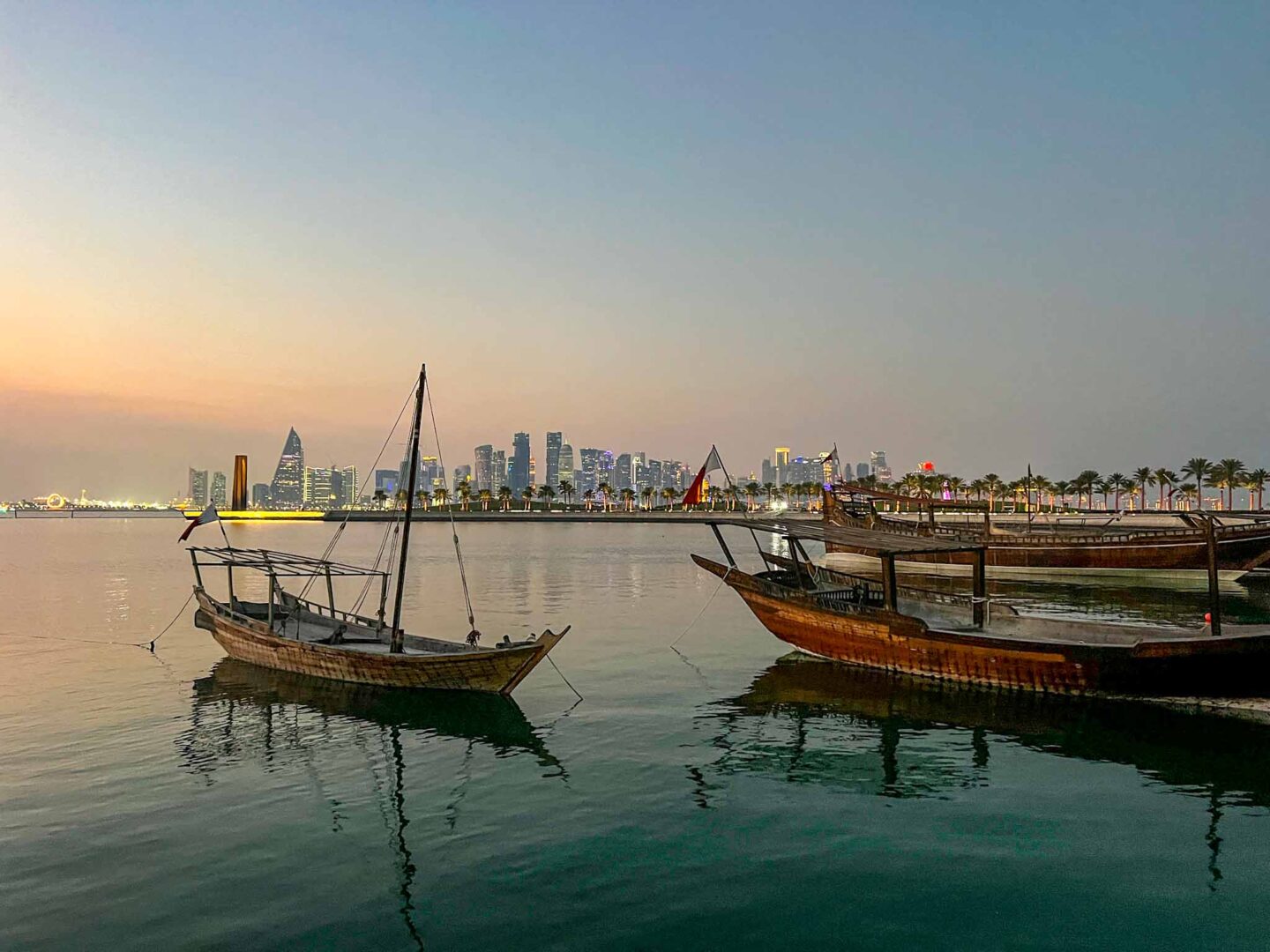 sunset Doha skyline view from MIA Park, Doha itinerary, Qatar itinerary - sunset Doha skyline view from MIA Park, Doha itinerary, Qatar itinerary