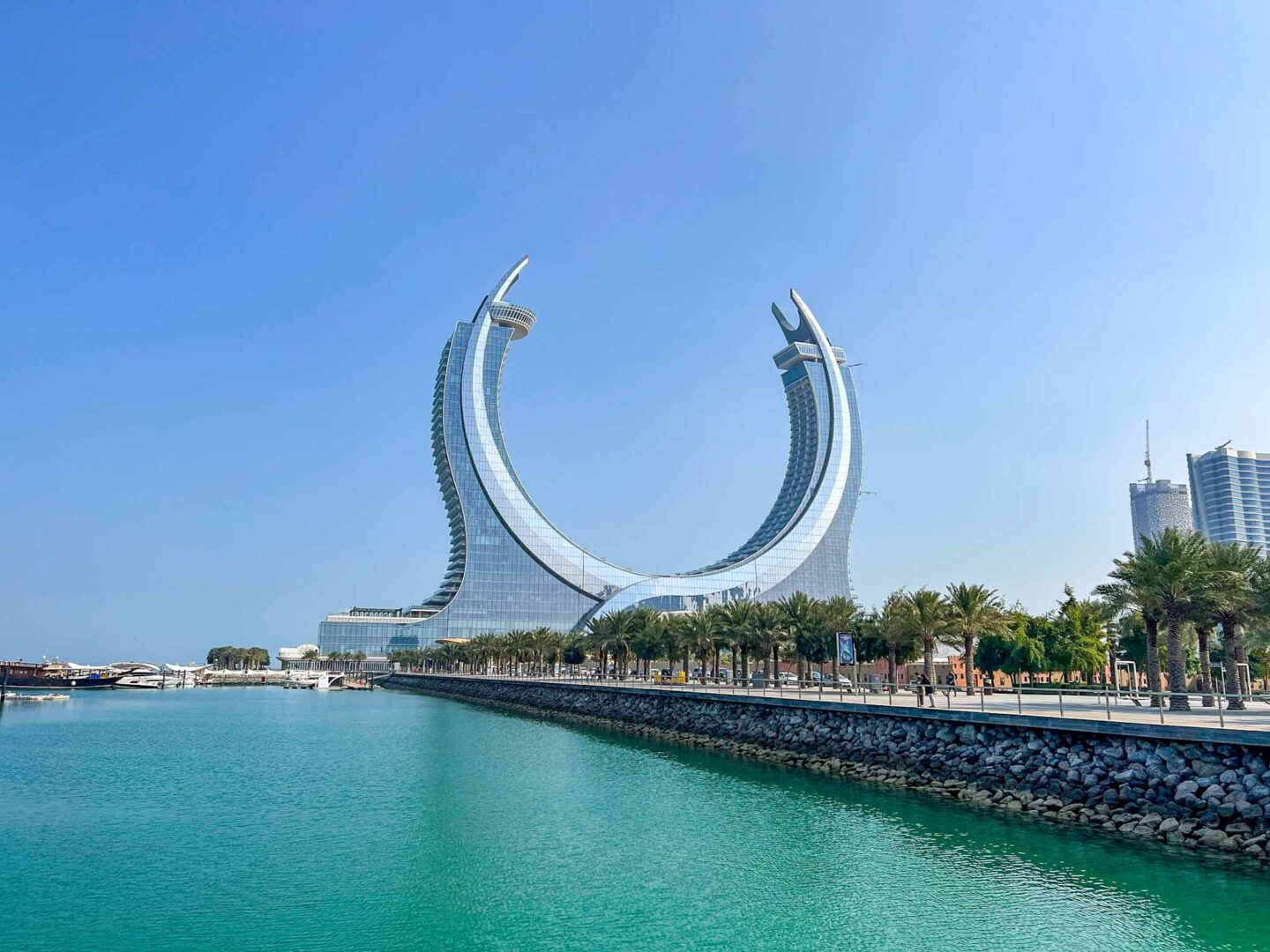 Katara Lusail Towers Hotel with water between, Qatar Stopover, one day in Doha, - Katara Lusail Towers Hotel with water between, Qatar Stopover, one day in Doha,