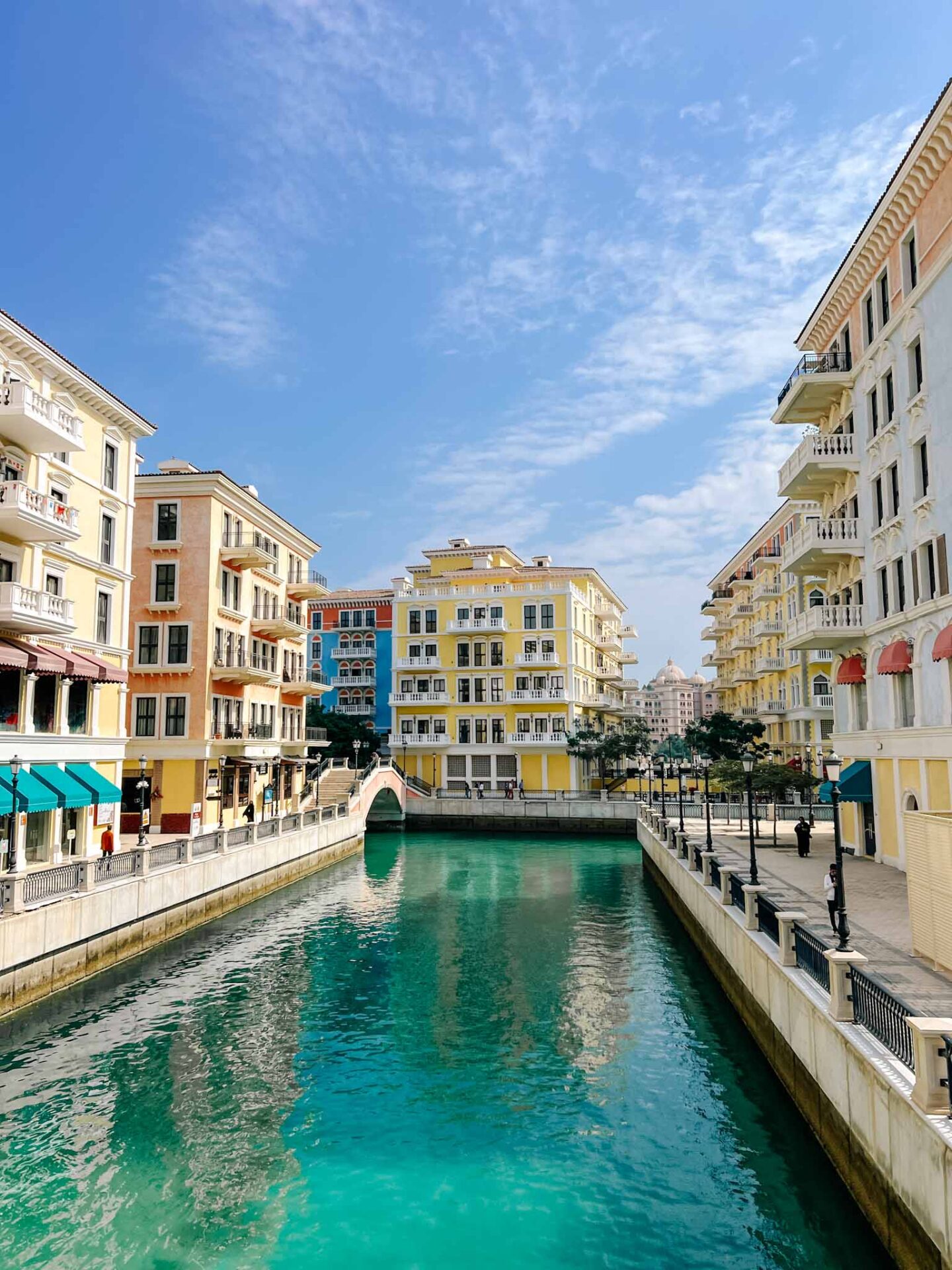 Qanat Quartier Canals in Doha in the sunshine, Qatar Stopover, one day in Doha, - Qanat Quartier Canals in Doha in the sunshine, Qatar Stopover, one day in Doha,