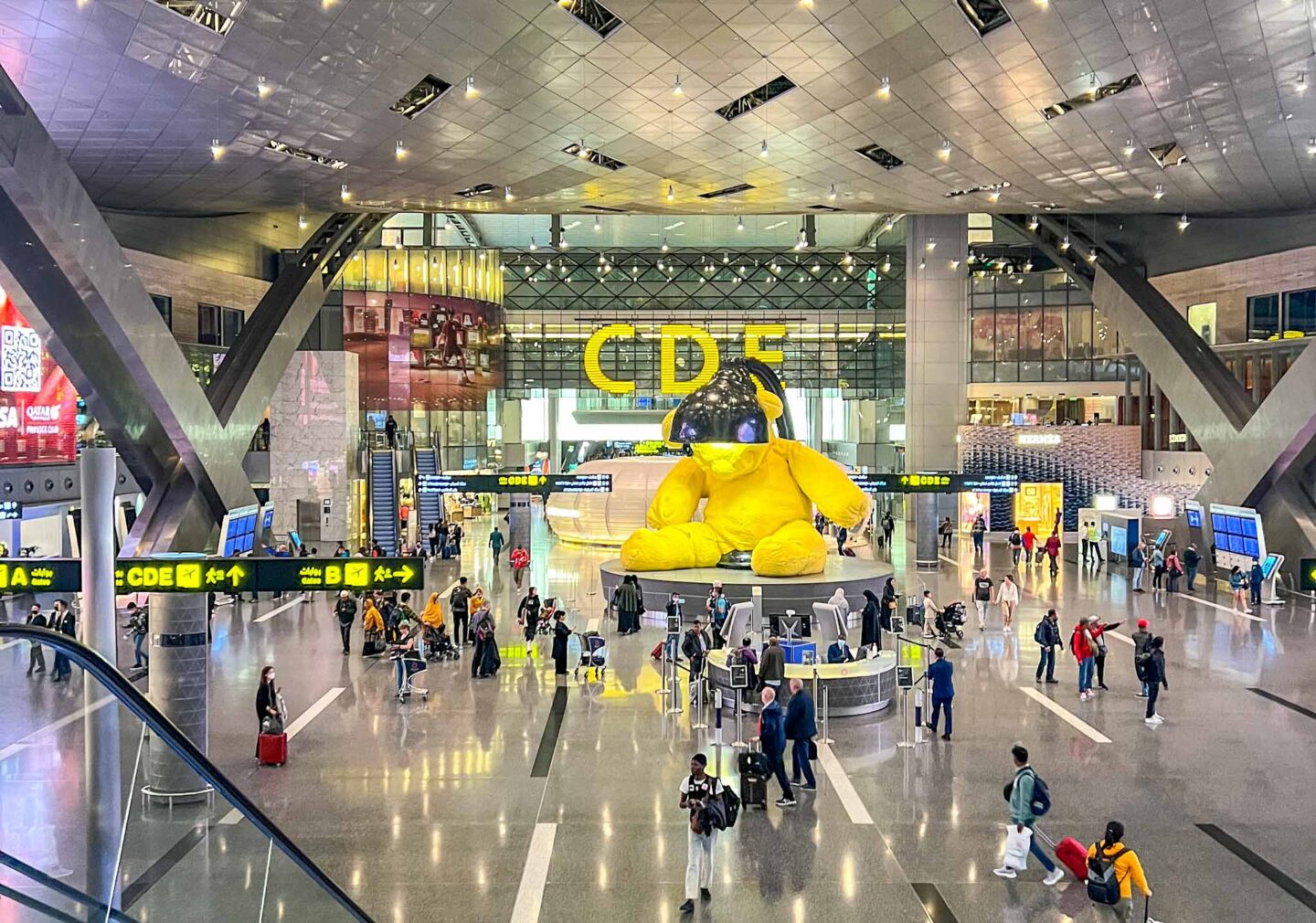 Yellow bear in Hamad International Airport, Qatar Stopover, one day in Doha, - Yellow bear in Hamad International Airport, Qatar Stopover, one day in Doha,